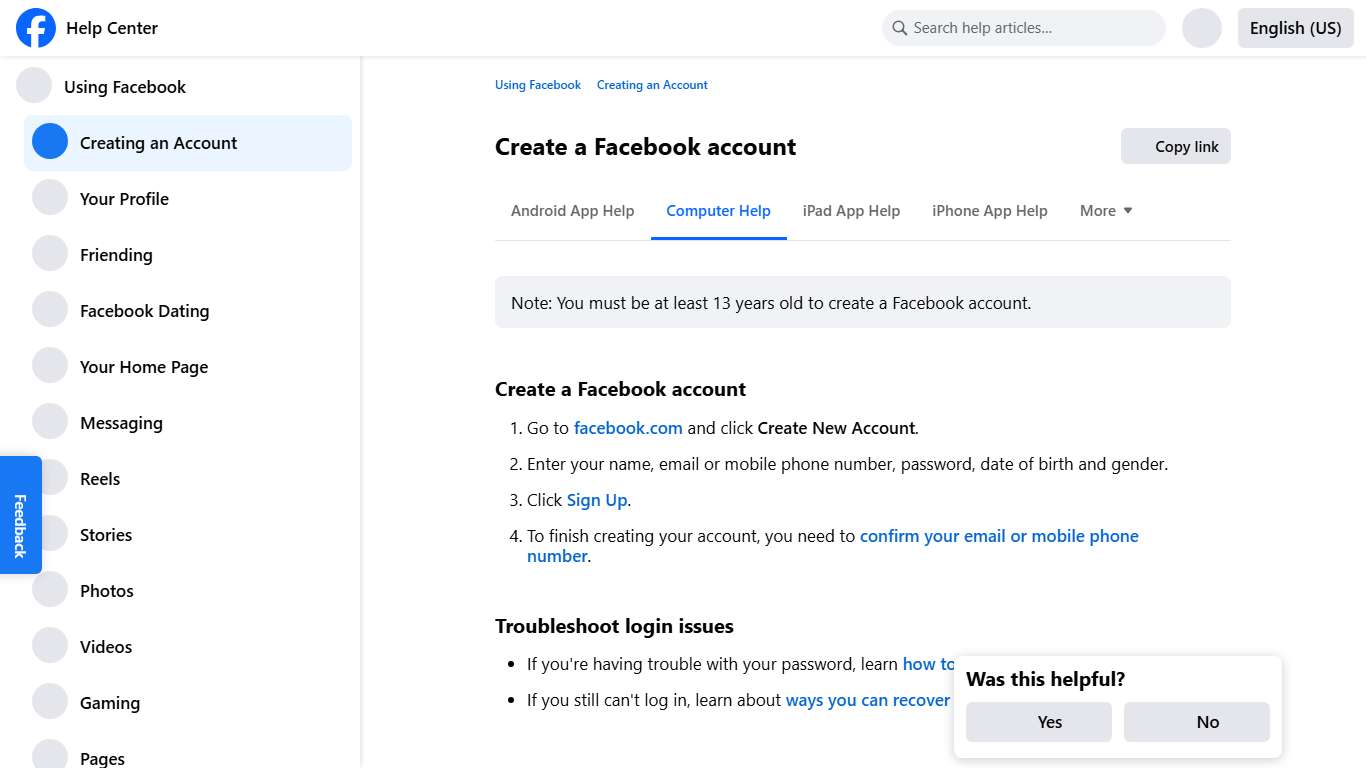 Create a Facebook account Facebook Help Center