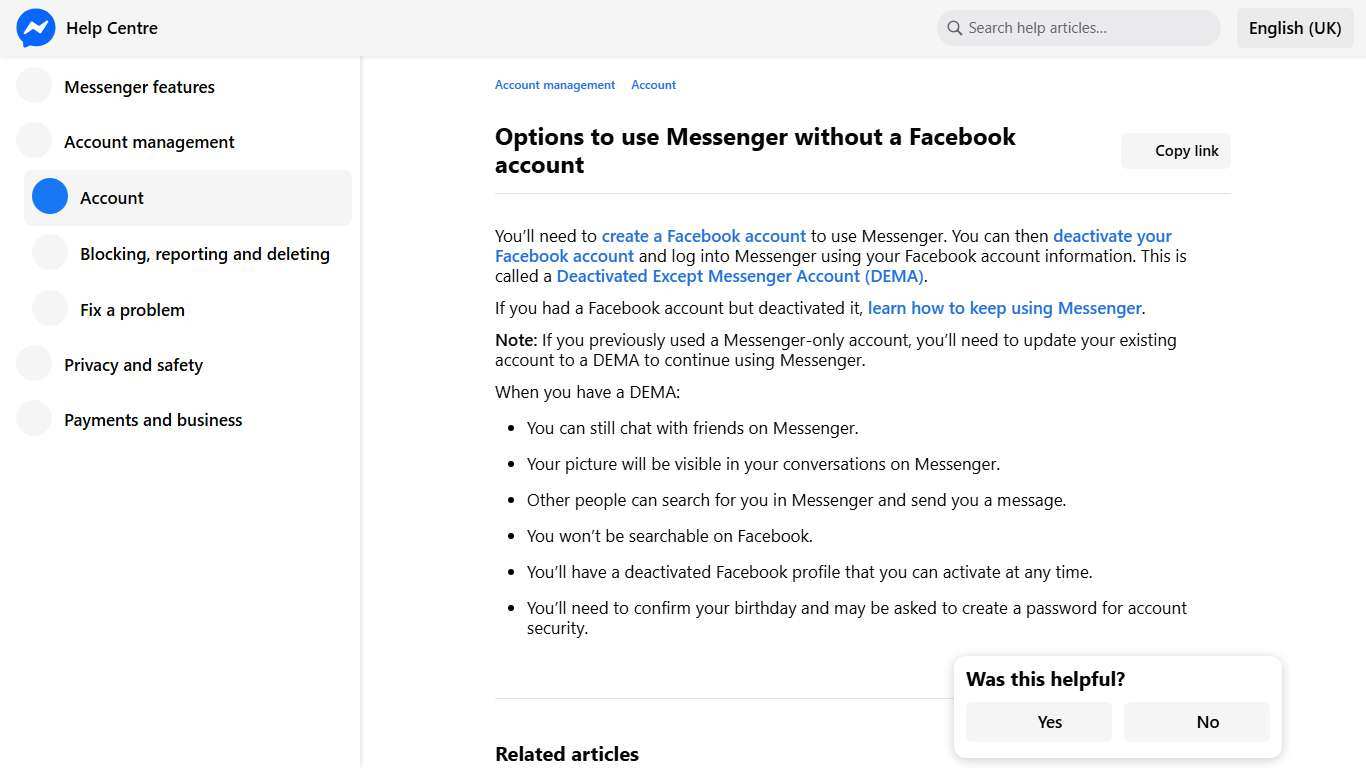 Options to use Messenger without a Facebook account Messenger Help Centre